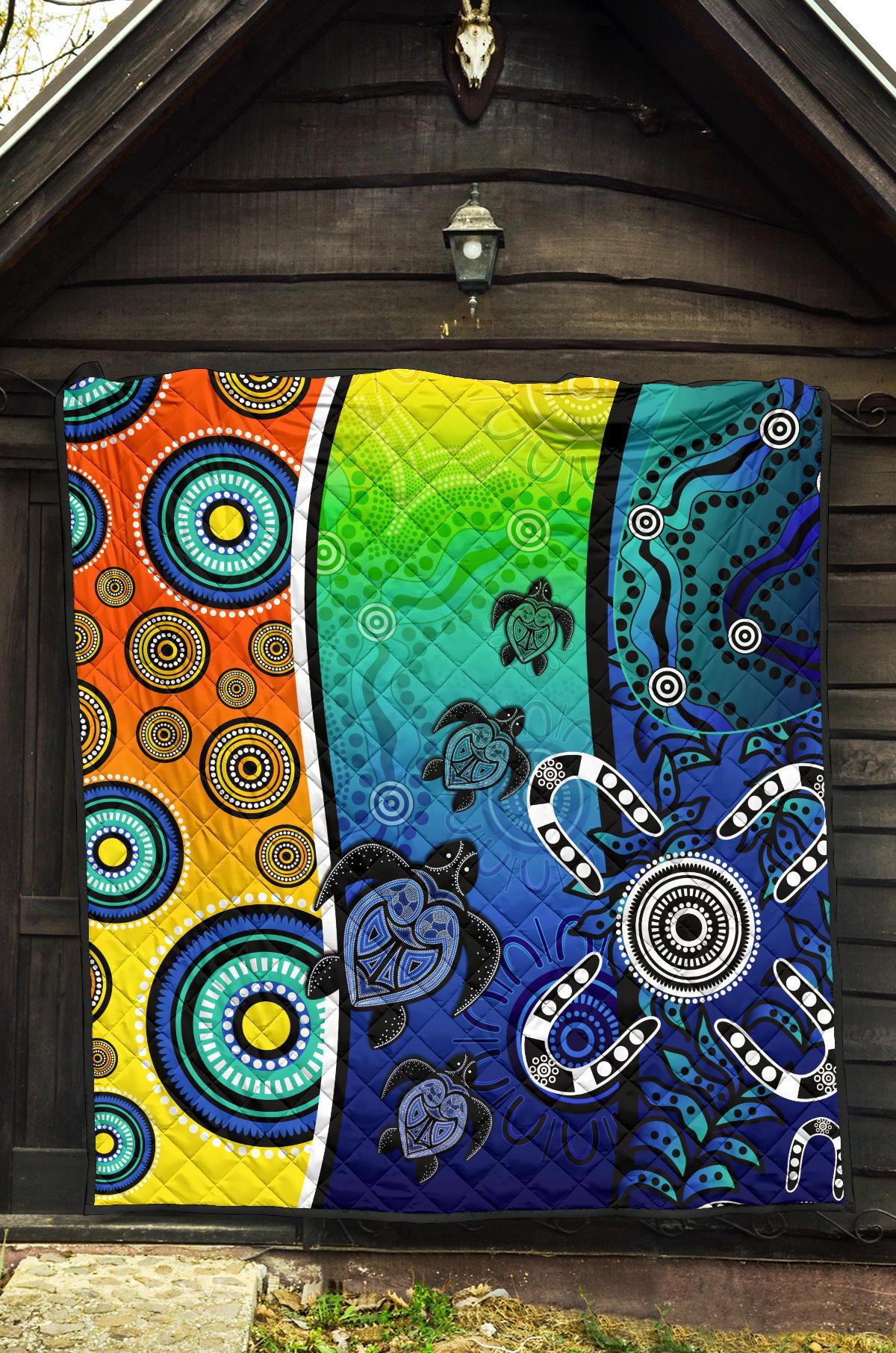 Aboriginal Premium Quilt - Indigenous Turtle Dot Painting Art - Vibe Hoodie Shop
