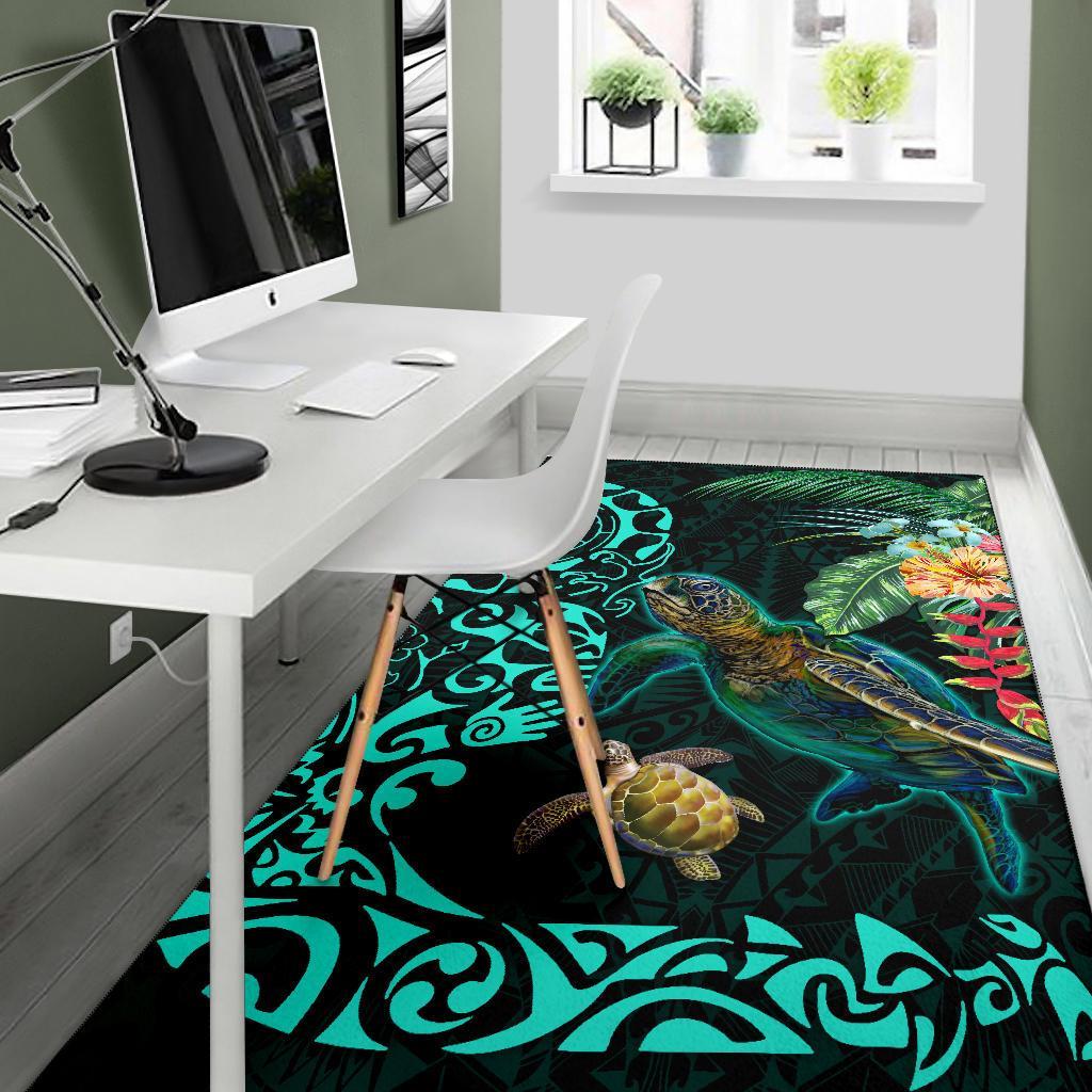 Tiki Polynesian Area Rug Turtle Hibiscus - Vibe Hoodie Shop