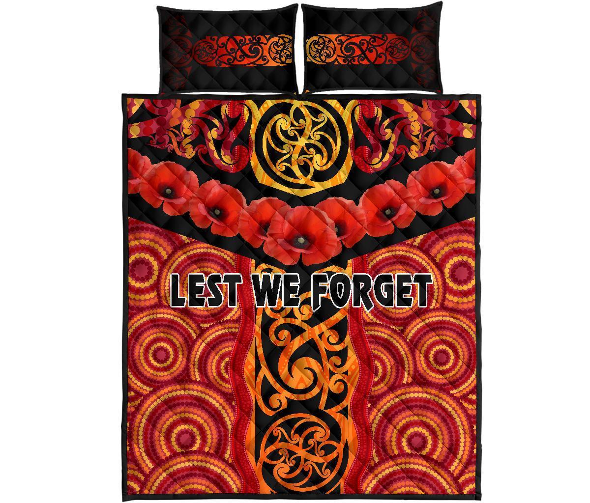 ANZAC Lest We Forget Poppy Quilt Bed Set New Zealand Maori Silver Fern - Australia Aboriginal - Vibe Hoodie Shop