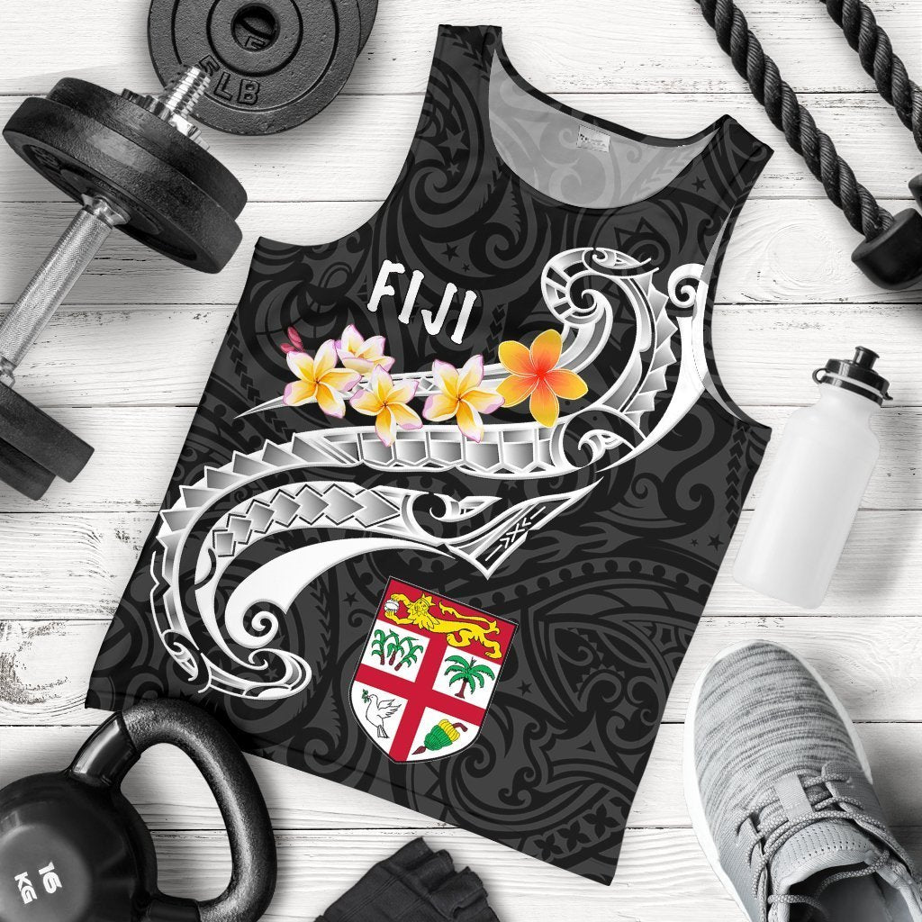 Fiji Men's Tank Top - Fiji Seal Polynesian Patterns Plumeria (Black) - Vibe Hoodie Shop