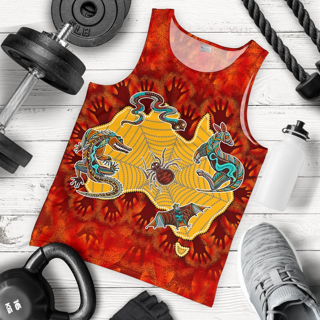 Aboriginal Men's Tank Top - Australia Map Hand Patterns Spider Web - Vibe Hoodie Shop