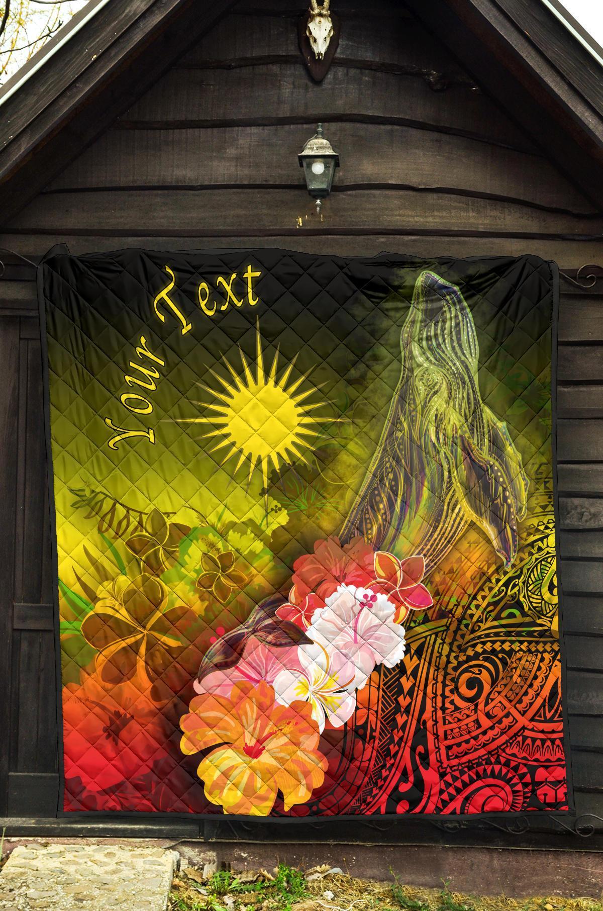 Marshall Islands Custom Personalised Premium Quilt - Humpback Whale with Tropical Flowers (Yellow) - Vibe Hoodie Shop