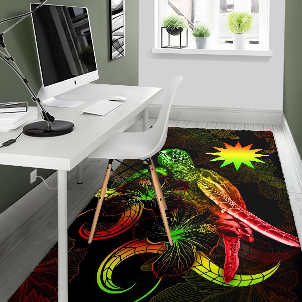 Nauru Polynesian Area Rugs - Turtle With Blooming Hibiscus Reggae - Vibe Hoodie Shop