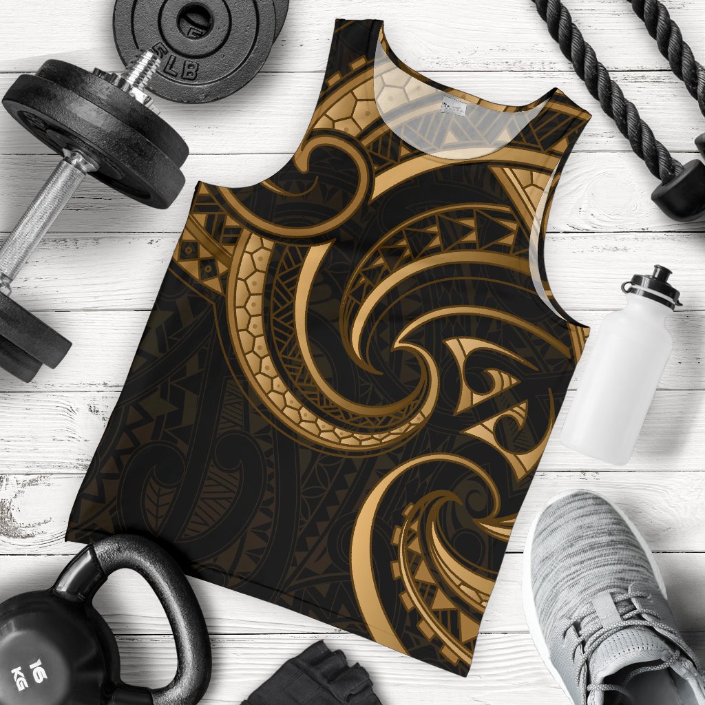 New Zealand Maori Mangopare Men Tank Top Polynesian - Gold - Vibe Hoodie Shop