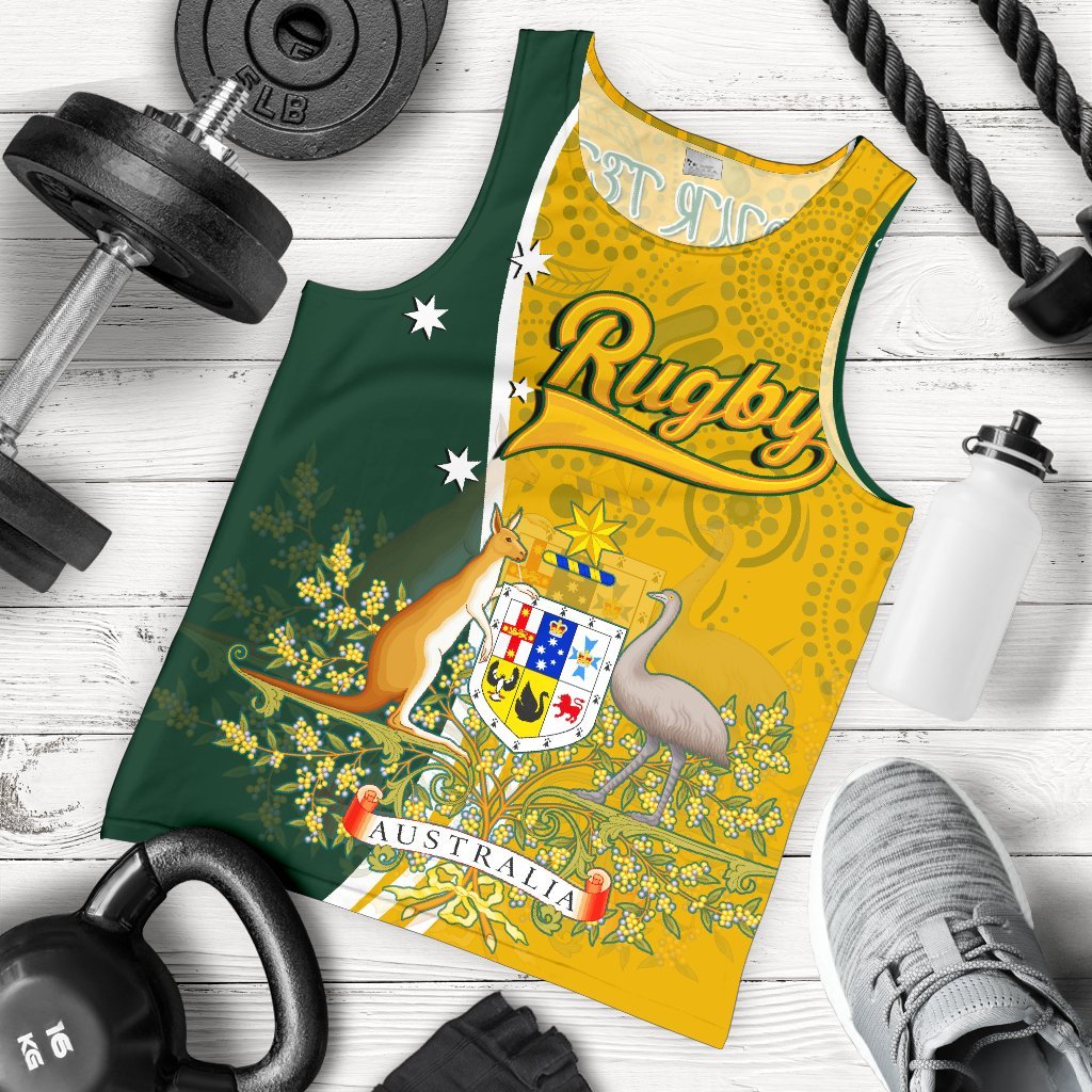 Personalised Men's Tank Top - Australia Coat Of Arm In Rugby Style - Vibe Hoodie Shop