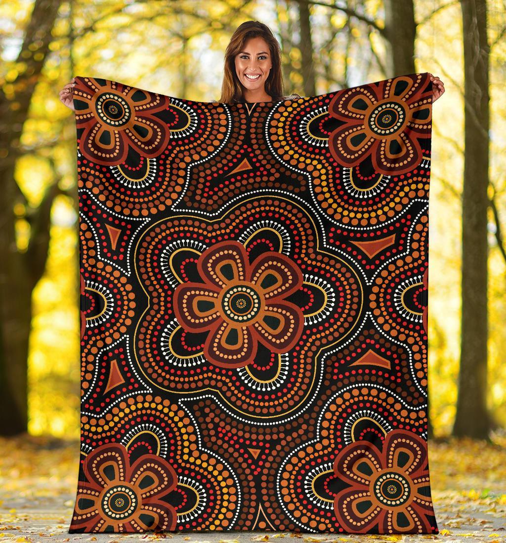 ABoriginal Premium Blanket - Aboriginal Dot Painting Flowers Style Ver02 - Vibe Hoodie Shop