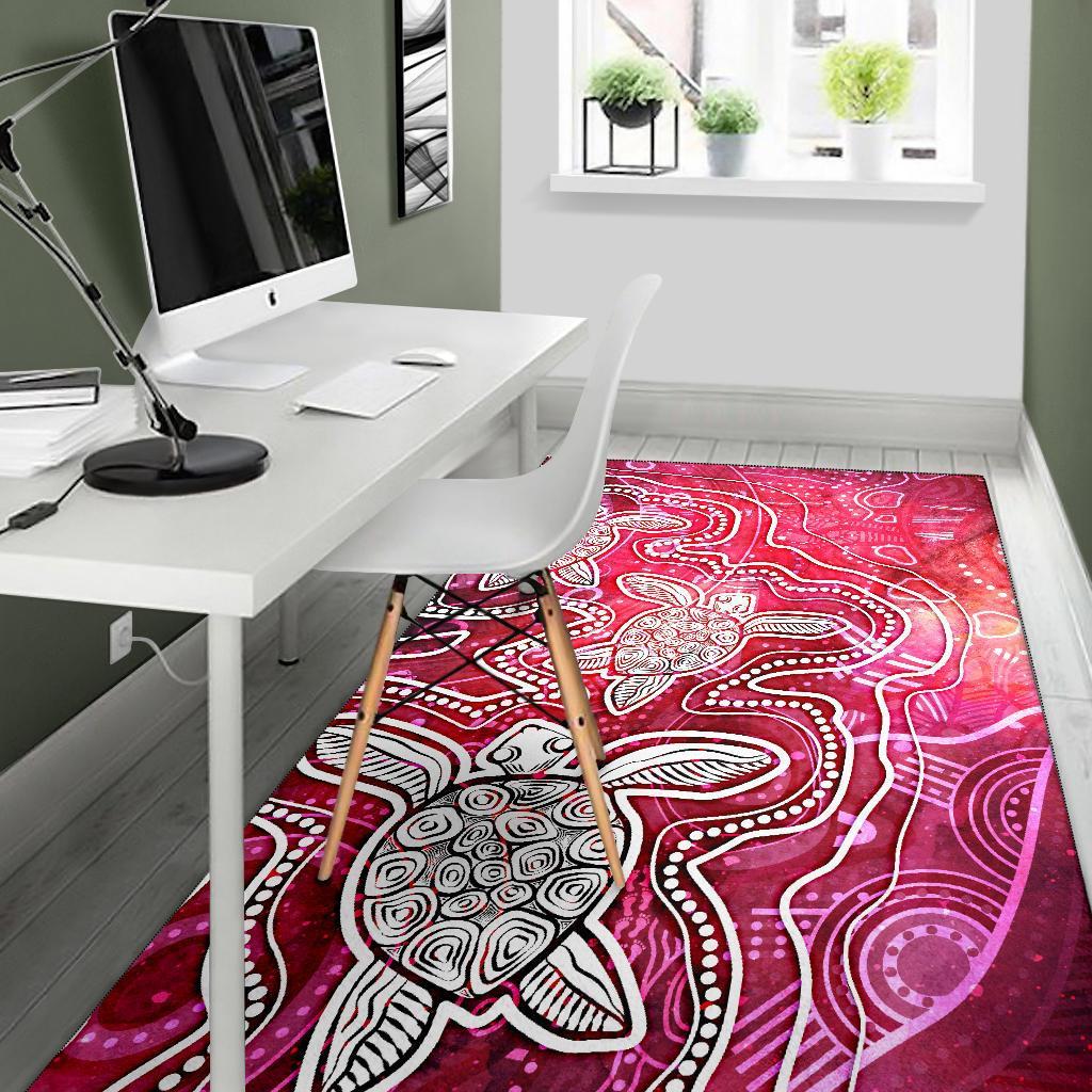 Aboriginal Area Rug - Sea Turtle With Indigenous Patterns (Pink) - Vibe Hoodie Shop