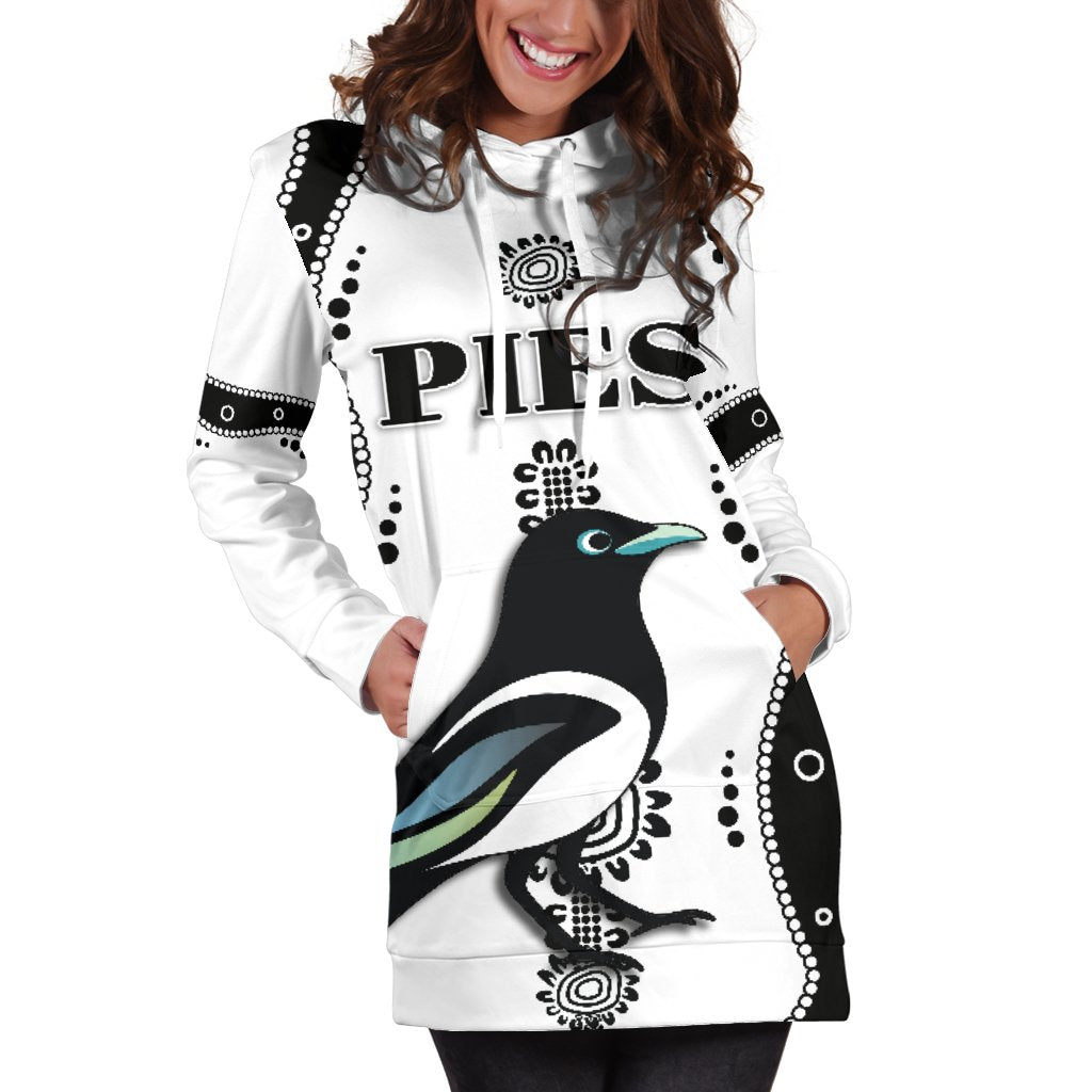 Collingwood Women Hoodie Dress Pies Indigenous - White - Vibe Hoodie Shop