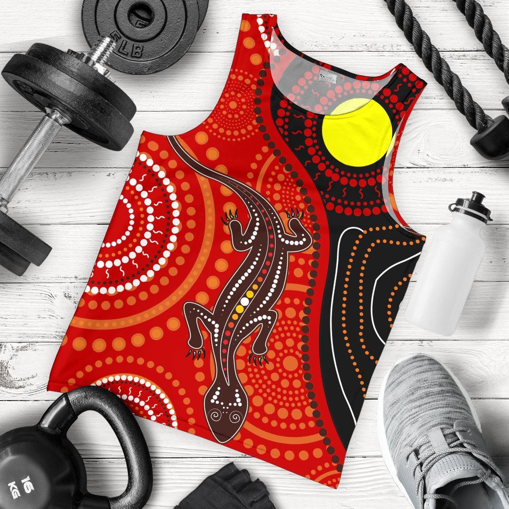 Aboriginal Men's Tank Top - Australia Lizard Dot Painting Art - Vibe Hoodie Shop