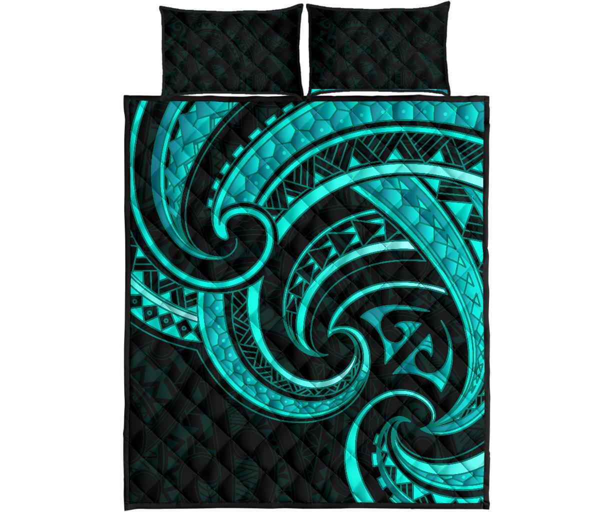 New Zealand Maori Mangopare Quilt Bed Set Polynesian - Turquoise - Vibe Hoodie Shop