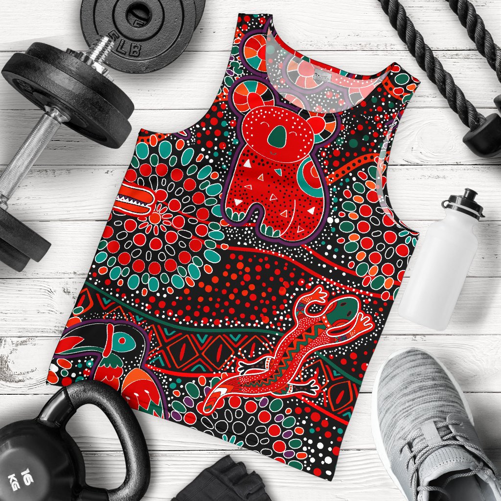 Men's Tank Top - Aboriginal Animal and Dot Acrylic Paint - Vibe Hoodie Shop