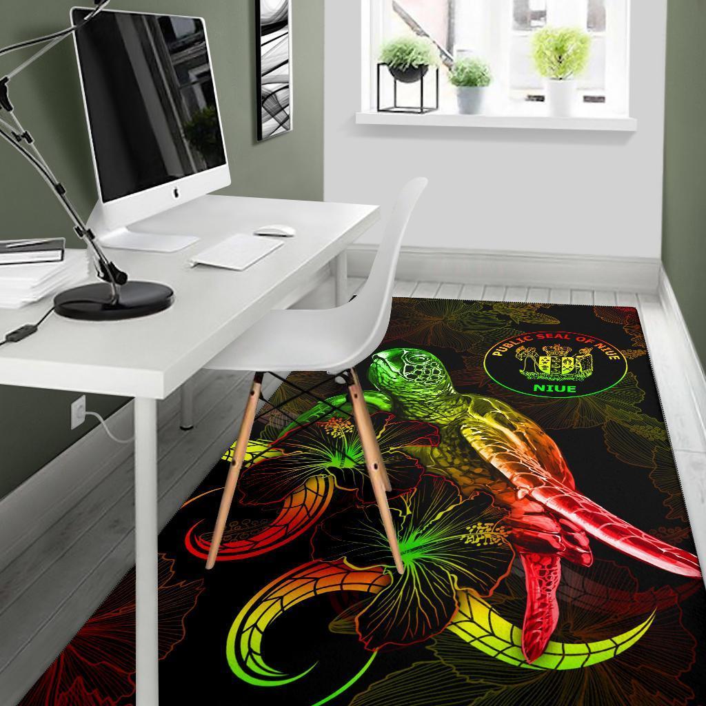 Niue Polynesian Area Rugs - Turtle With Blooming Hibiscus Reggae - Vibe Hoodie Shop