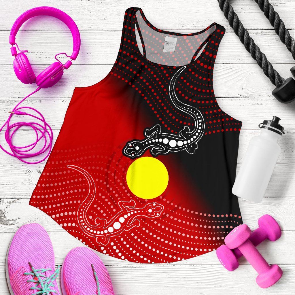 Aboriginal Women's Racerback Tank - Two Indigenous Lizard - Vibe Hoodie Shop