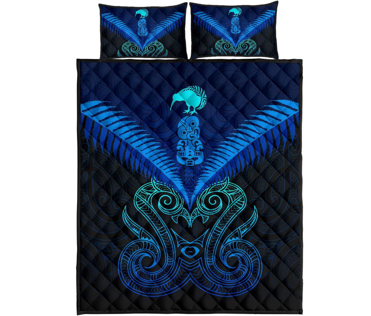 Maori Manaia New Zealand Quilt Bed Set Blue - Vibe Hoodie Shop