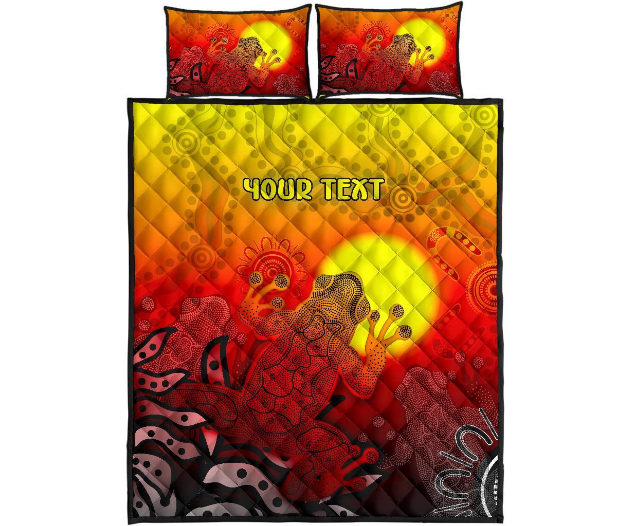 Custom Aboriginal Quilt Bed Set - Indigenous Frog (Red) - Vibe Hoodie Shop