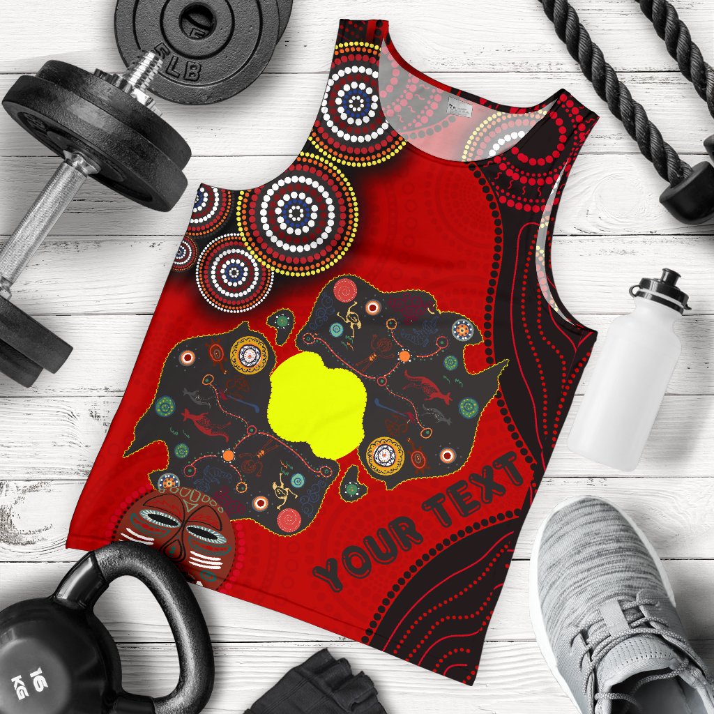 (Custom Text) Aboriginal Men's Tank Top, Australian Map Dots Pattern - Vibe Hoodie Shop