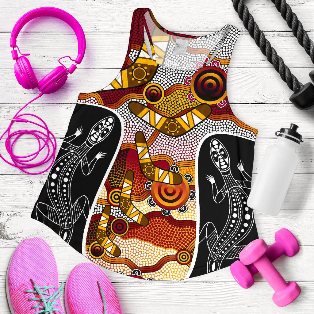 Racerback Tank - Aboriginal Dot Painting Lizard Tank - Women - Vibe Hoodie Shop