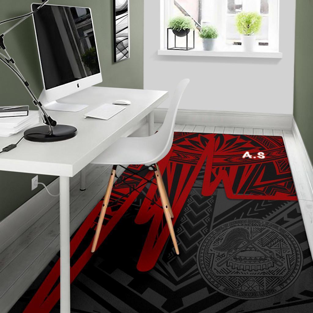 American Samoa Area Rug - Seal With Polynesian Pattern Heartbeat Style (Red) - Vibe Hoodie Shop