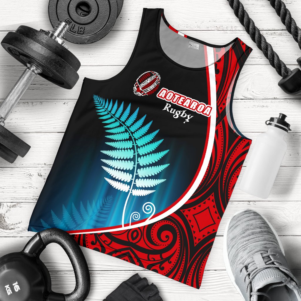 Aotearoa Rugby Black Maori Men Tank Top Kiwi and Silver Fern New Zealand - Vibe Hoodie Shop