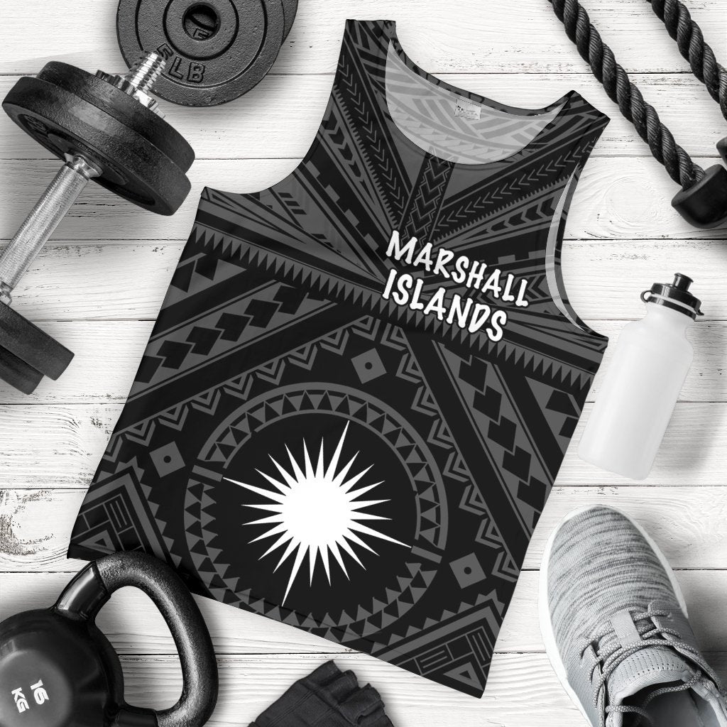 Marshall Men's Tank Top - Marshall Seal With Polynesian Tattoo Style (Black) - Vibe Hoodie Shop