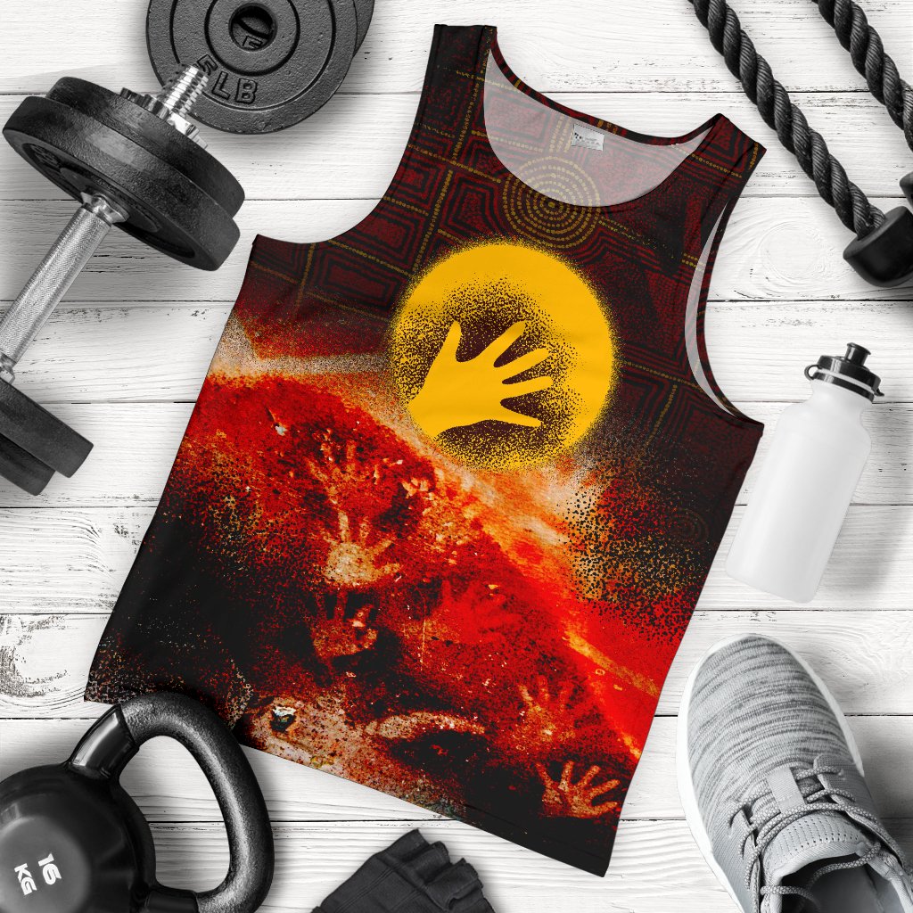 Aboriginal Men's Tank Top - Indigenous Flag Hand Art - Vibe Hoodie Shop