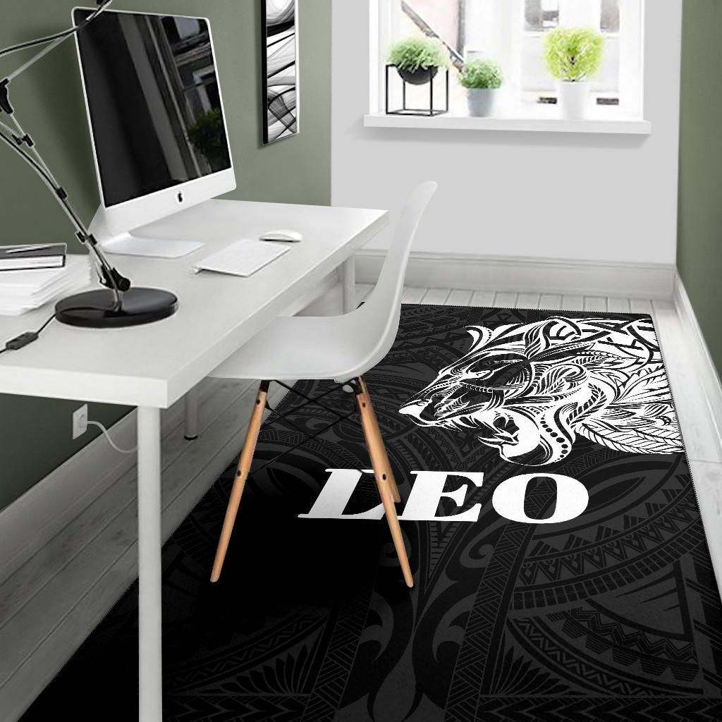 Sun In Leo Zodiac Area Rug Polynesian Tattoo Simple - White - Vibe Hoodie Shop