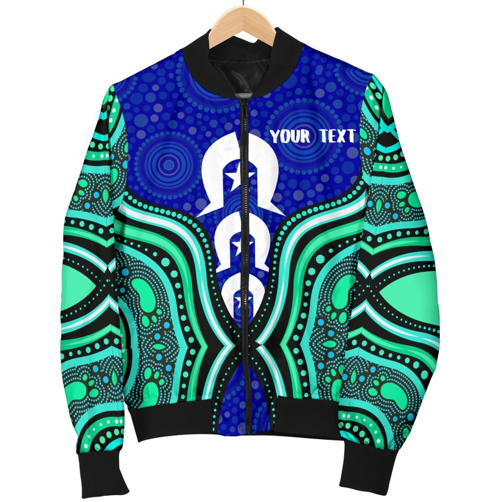 Torres Strait Personalised Men's Bomber Jacket - Torres Strait Symbol And Aboriginal Patterns - Vibe Hoodie Shop