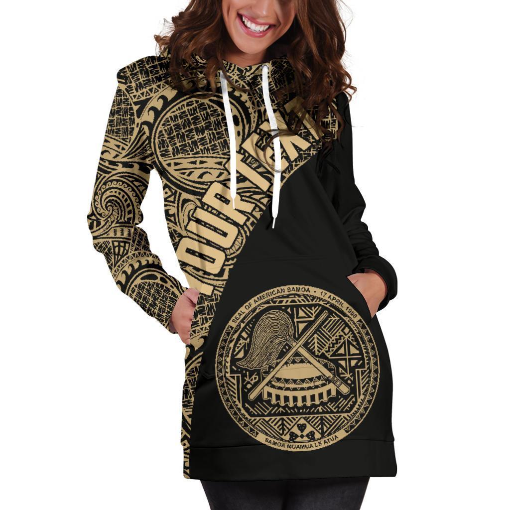 American Samoa Women's Hoodie Dress Coat Of Arms Polynesian Wave Gold (Custom) - Vibe Hoodie Shop