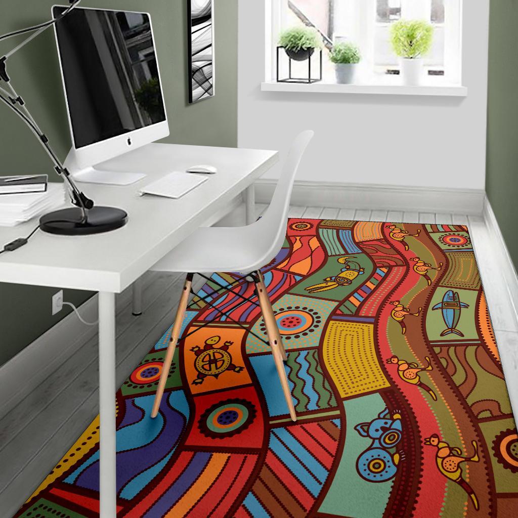 Area Rug - Aboriginal Art With Animals - Vibe Hoodie Shop