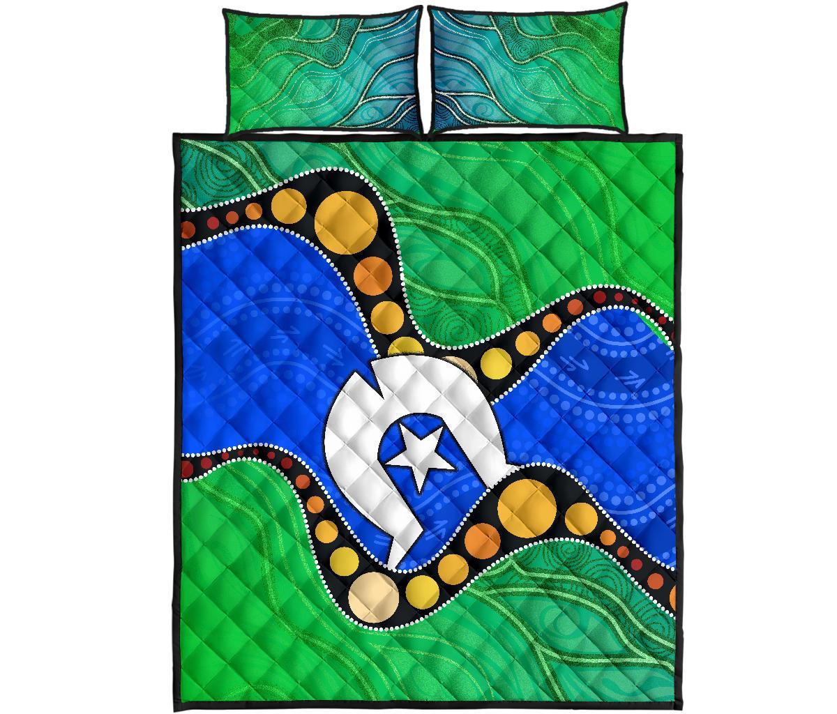 Torres Strait Islands Quilt Bed Set - Flag with Aboriginal Patterns - Vibe Hoodie Shop