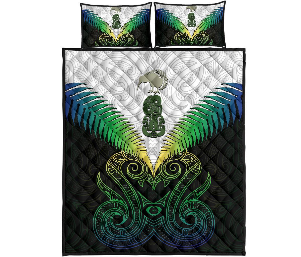 Maori Manaia New Zealand Quilt Bed Set Rasta - Vibe Hoodie Shop