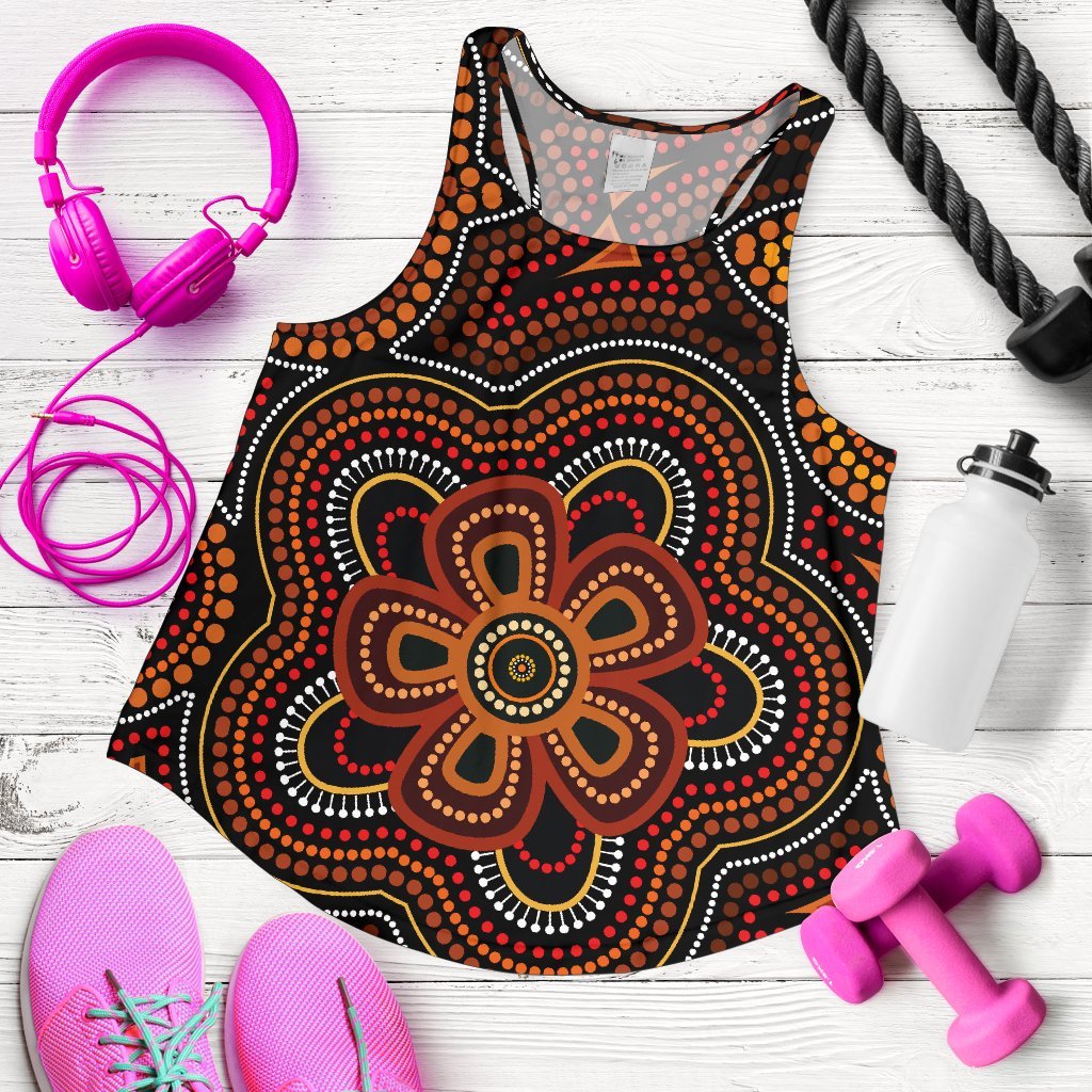 ABoriginal Women's Racerback Tank - Aboriginal Dot Painting Flowers Style Ver02 - Vibe Hoodie Shop