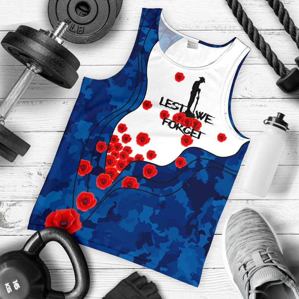 ANZAC Lest We Forget Men's Tank Top - Australian Flag Blue - - Vibe Hoodie Shop