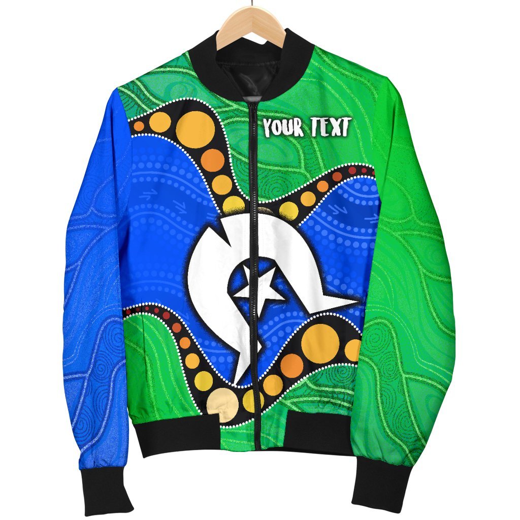 Custom Torres Strait Islands Men's Bomber Jacket - Flag with Aboriginal Patterns - Vibe Hoodie Shop