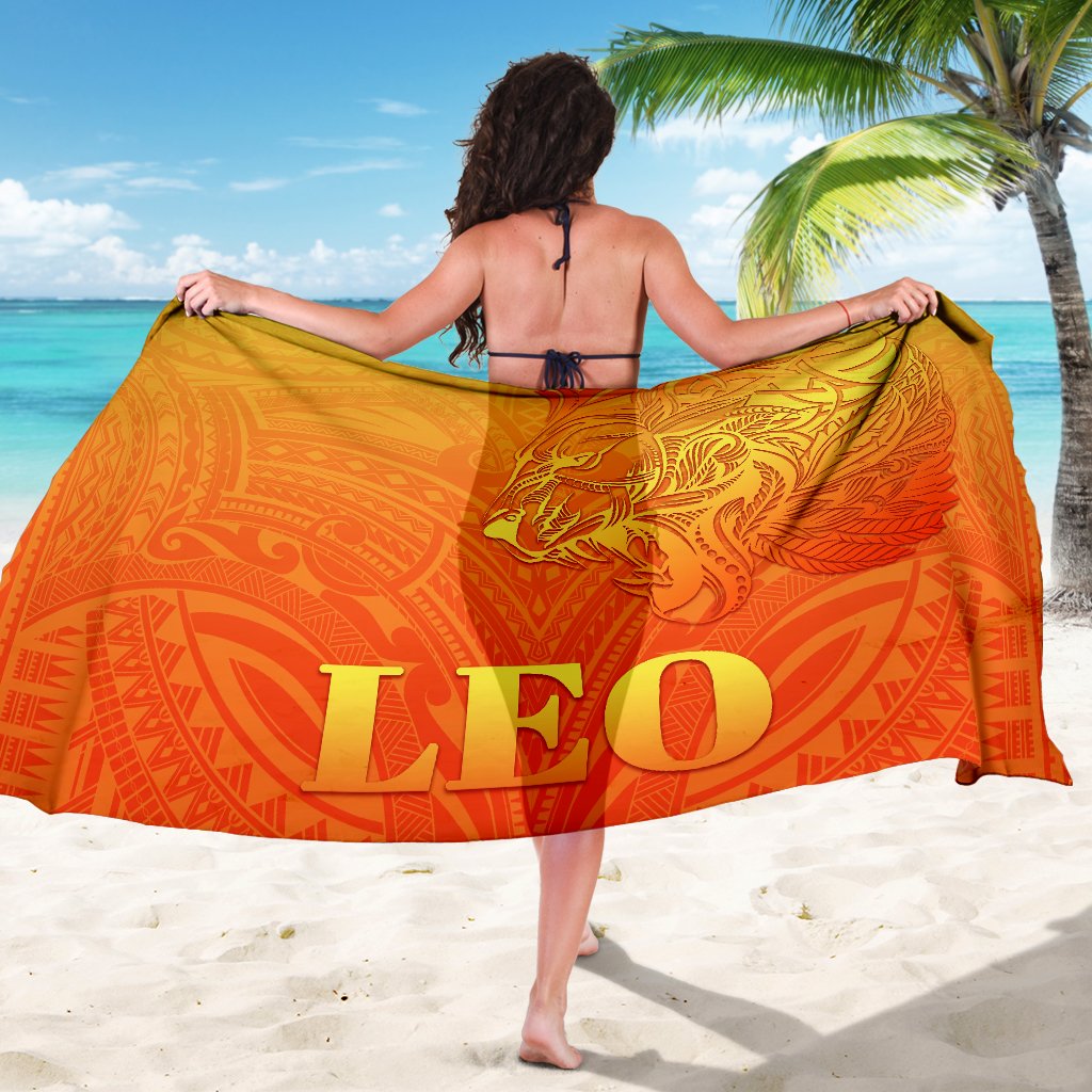 Sun In Leo Zodiac Sarong Polynesian Tattoo Simple - Orange - Vibe Hoodie Shop
