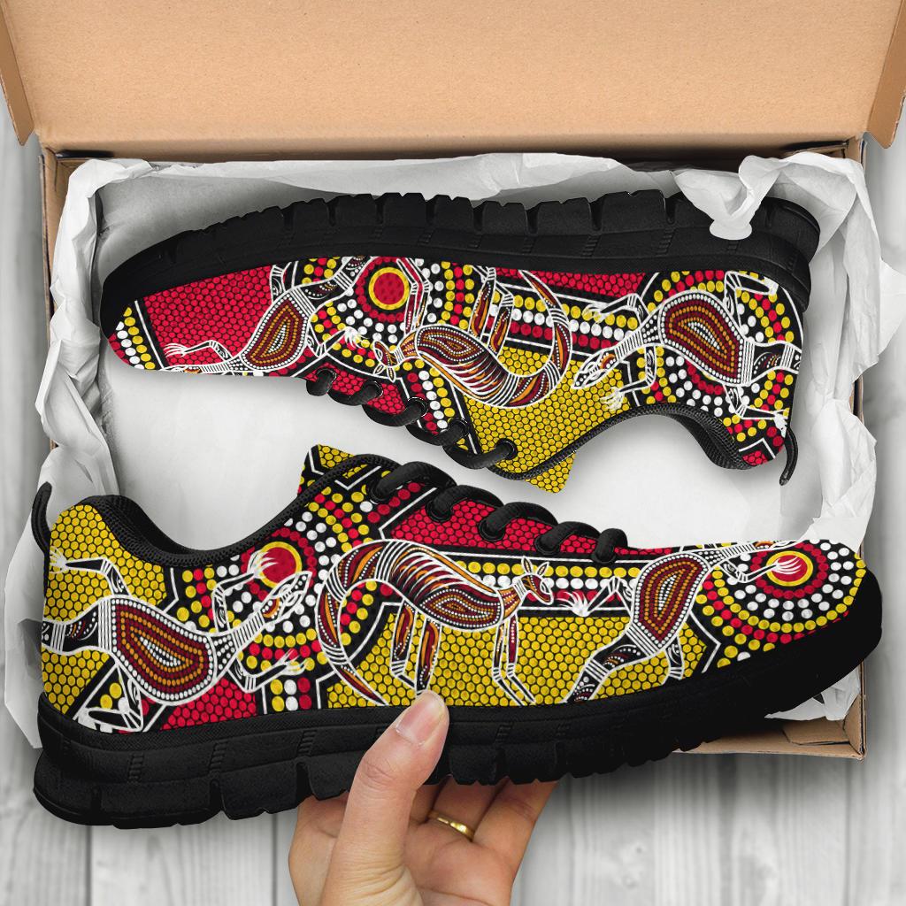 Aboriginal Sneakers, Kangaroo Dot Painting Patterns - Vibe Hoodie Shop