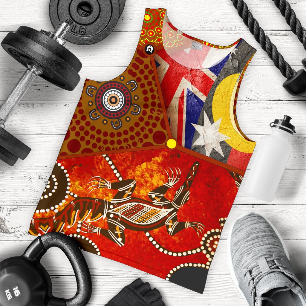 Men's Tank Top - Aboriginal Dot Painting and Flags, Corocodile - Vibe Hoodie Shop