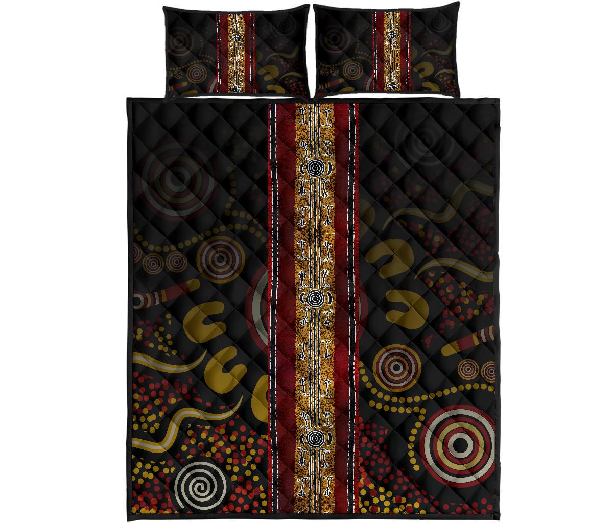 Quilt Bed Set - Aboriginal Dot Panting Art Stripe Lines - Vibe Hoodie Shop