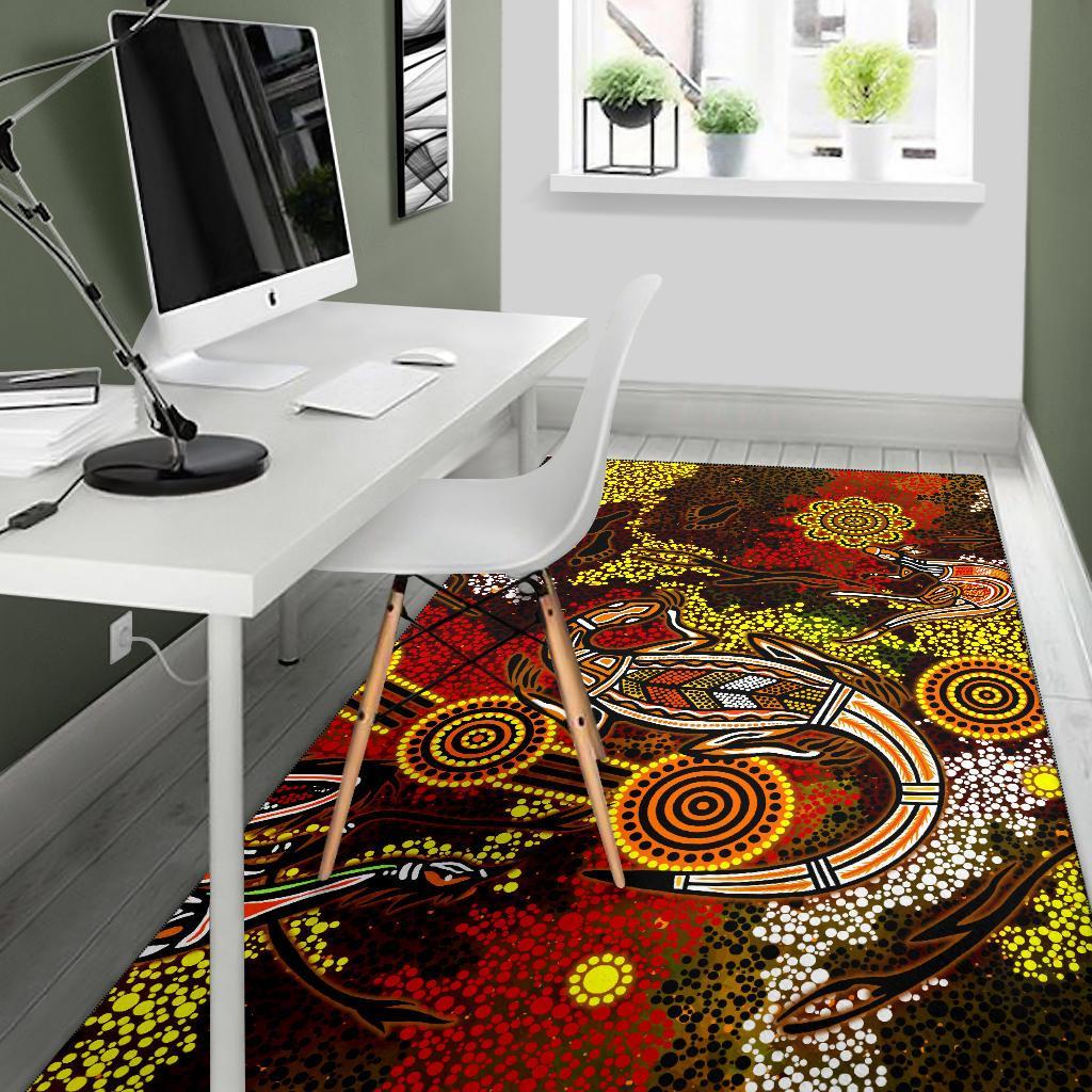 Aboriginal Area Rug, Kangaroo and Lizard Dot Painting Art - Vibe Hoodie Shop