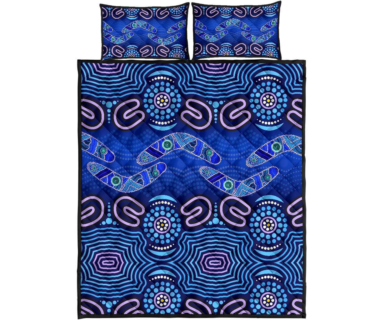 ABoriginal Quilt Bed Set - Boomerangs And Dot Painting Art Ver02 - - Vibe Hoodie Shop