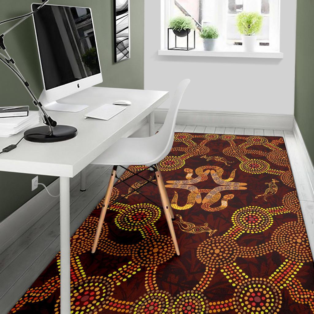 Aboriginal Area Rug - Snakes, Boomerang And Kangaroo - Vibe Hoodie Shop