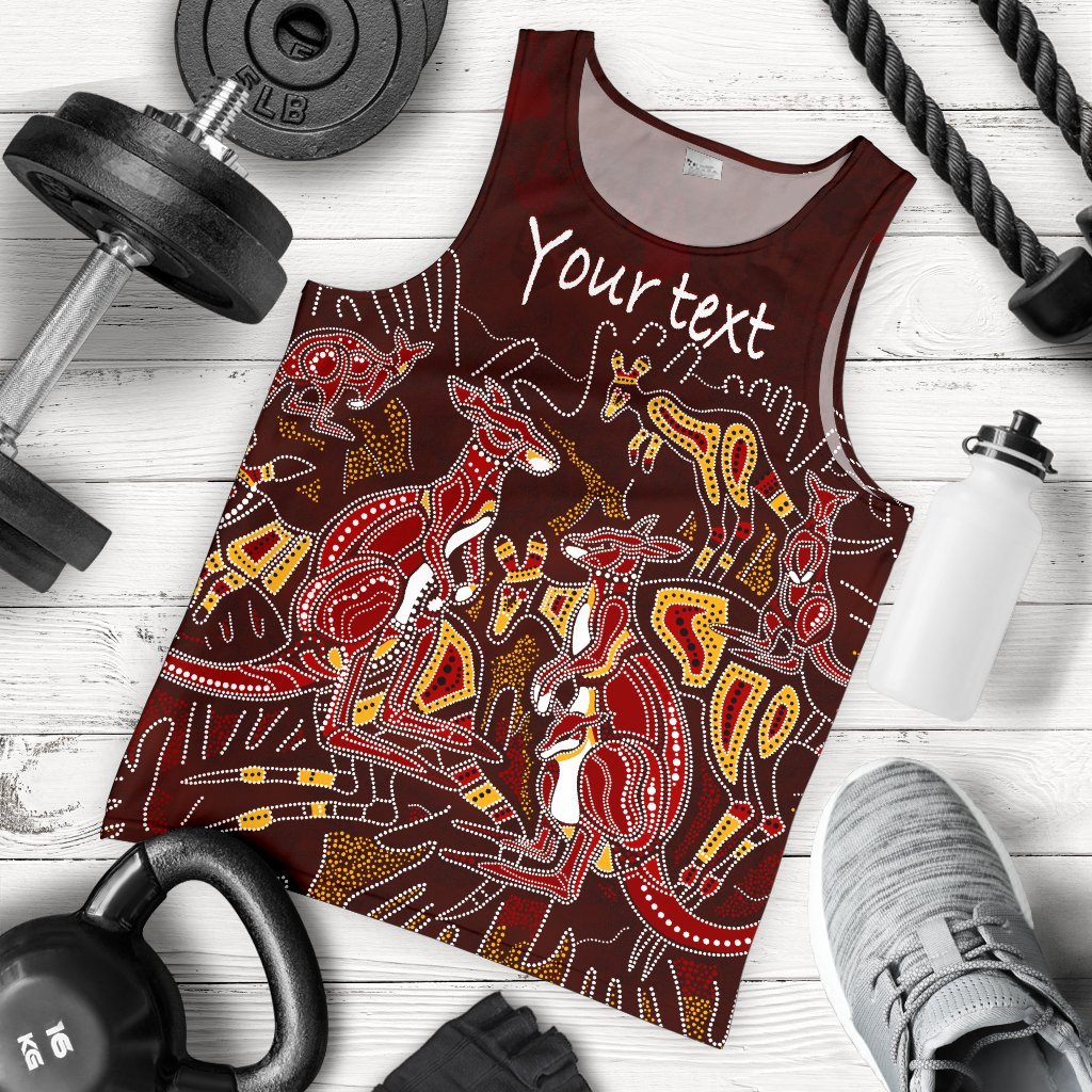 Custom Aboriginal Men's Tank Top - Kangaroo family with Hand Art - Vibe Hoodie Shop