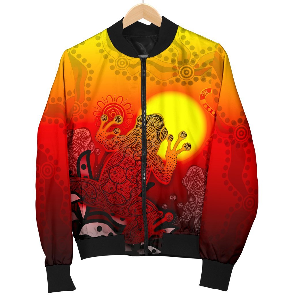 Aboriginal Women's Bomber Jacket - Indigenous Frog (Red) - Vibe Hoodie Shop