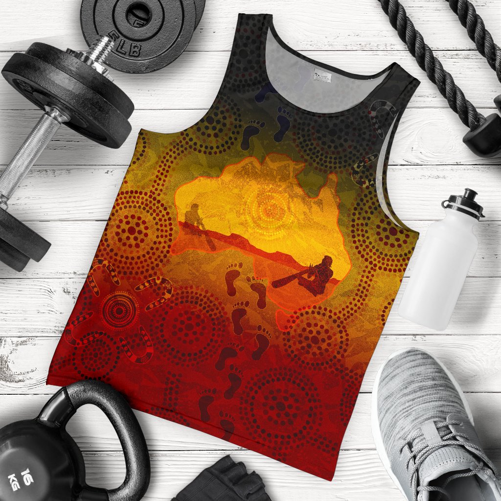 Aboriginal Men's Tank Top, Australian Map with Indigenous Color - Vibe Hoodie Shop