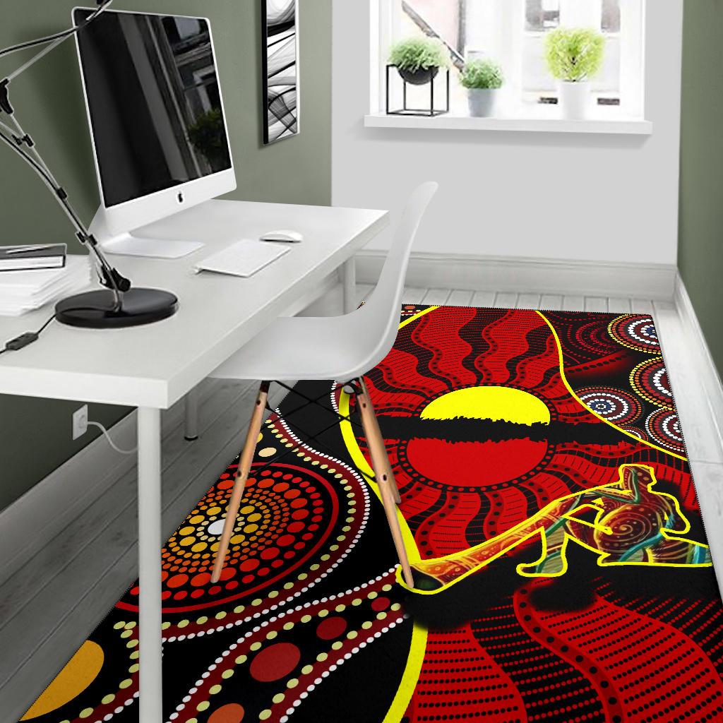 Area Rug - Australia Aboriginal Dots With Didgeridoo - Vibe Hoodie Shop