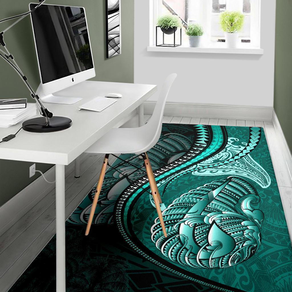 Fish Hook Area Rug Manta Polynesian Turquoise - Vibe Hoodie Shop