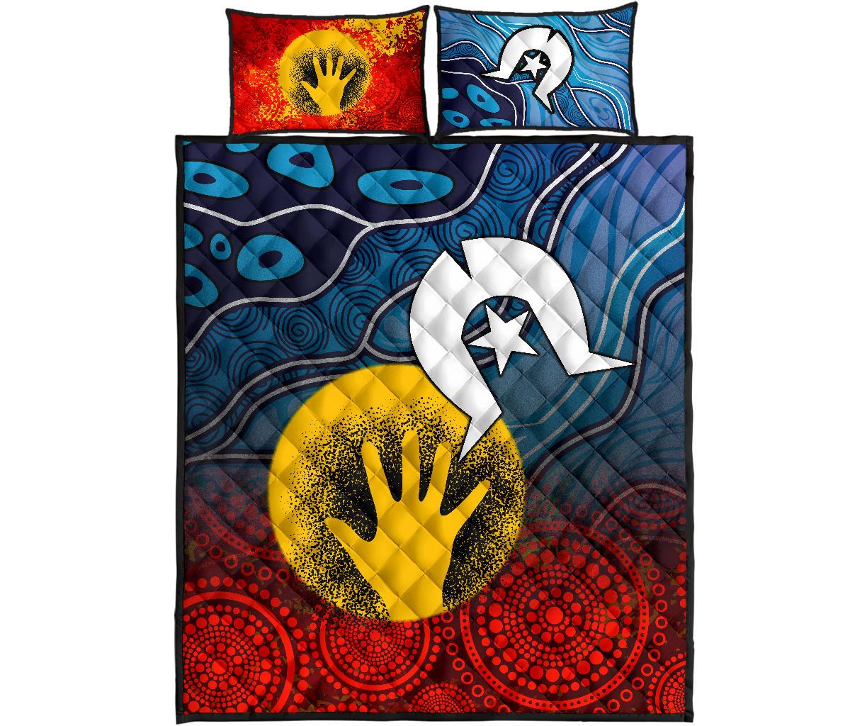 Aboriginal Quilt Bed Set - Aboriginal and Torres Strait Islanders Flag - Vibe Hoodie Shop