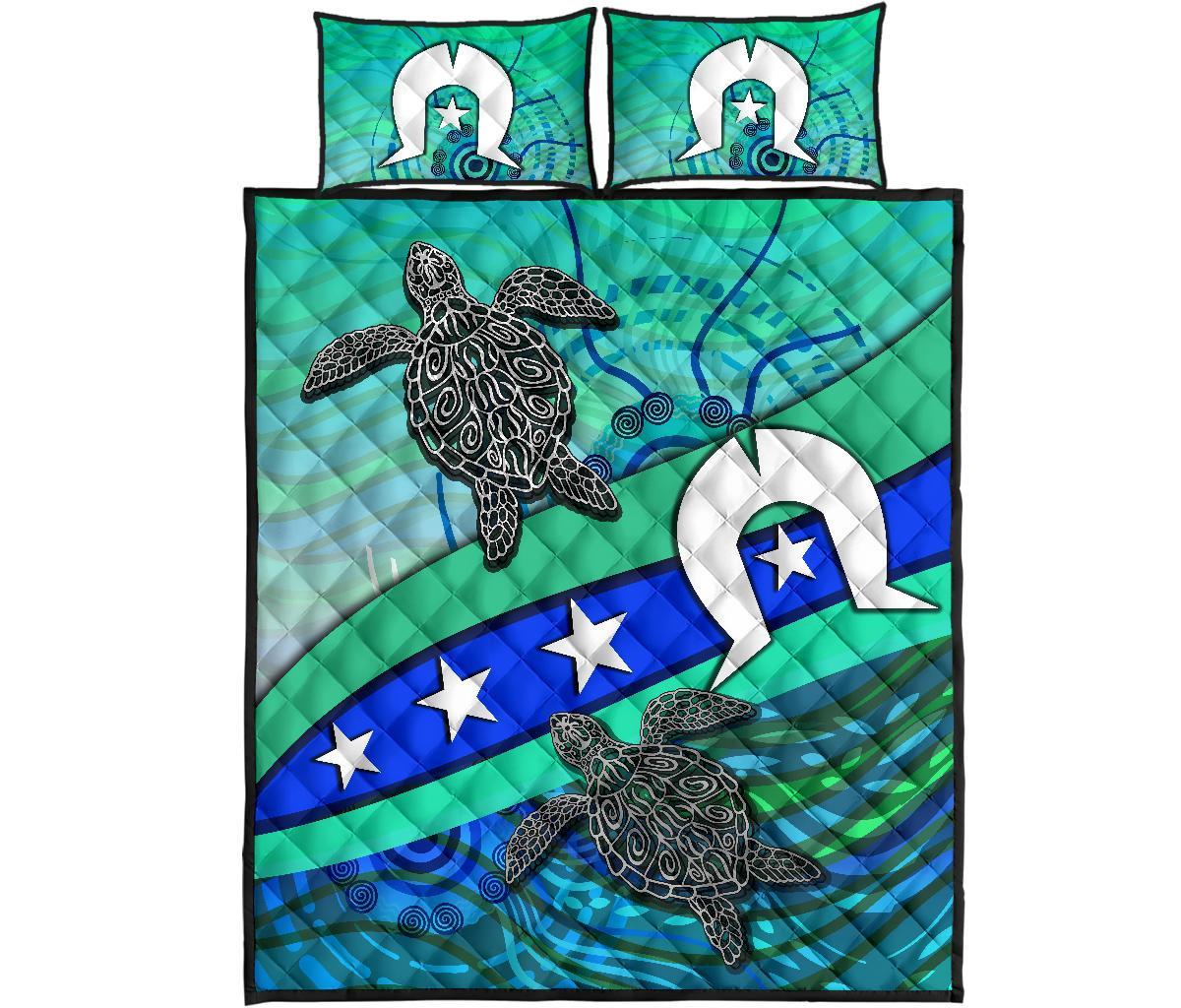 Quilt Bed Set - Torres Strait Flag And Turtle - Vibe Hoodie Shop