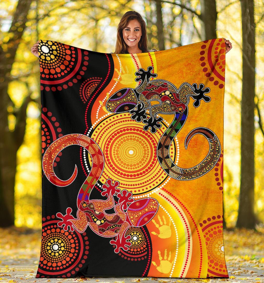 Aboriginal Premium Blanket - Couple Aboriginal Lizards - Vibe Hoodie Shop