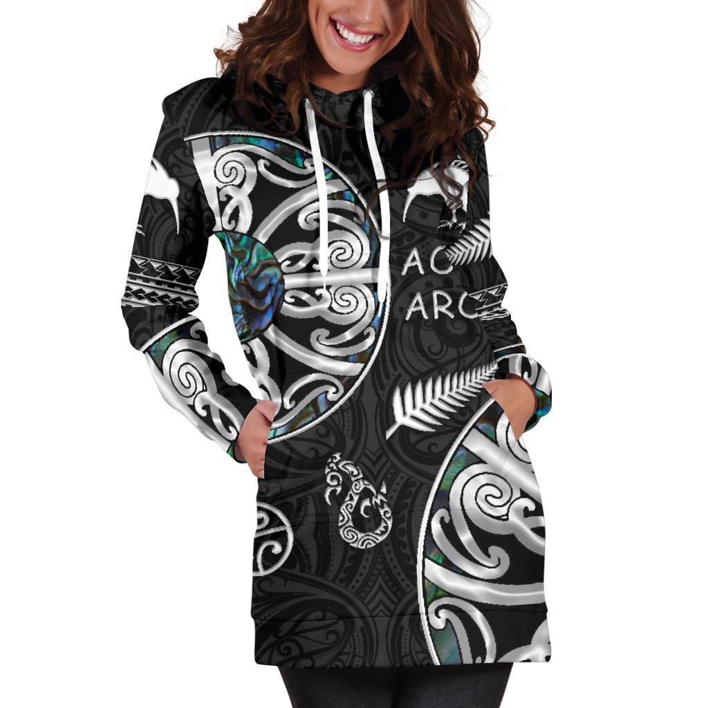 New Zealand Aotearoa Women Hoodie Dress, Maori Mangopare Paua Shell - Vibe Hoodie Shop